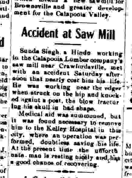 accident at saw mill